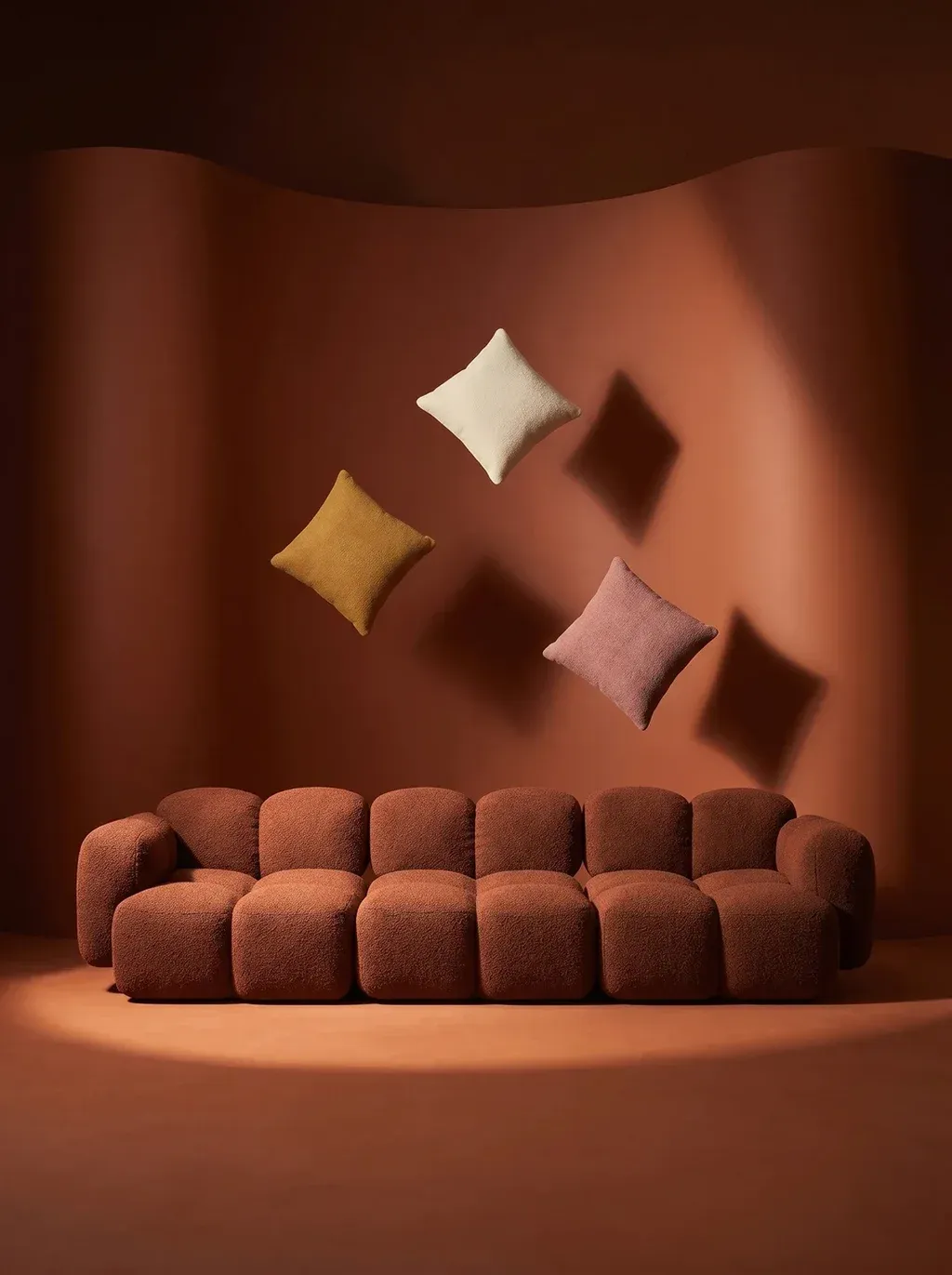 The INSERT SOFA REFERENCE sits centered on a warm terracotta