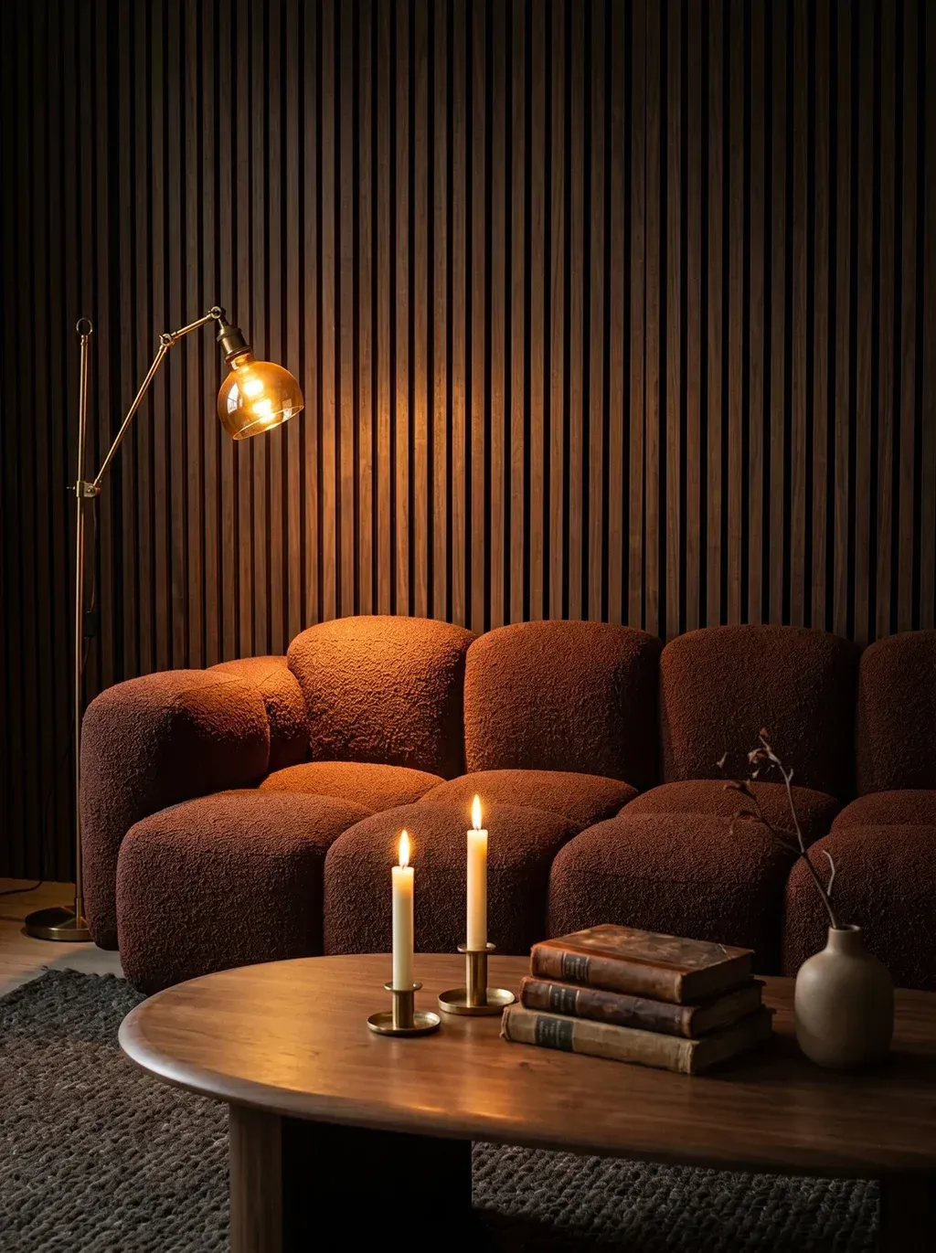 The INSERT SOFA REFERENCE sits against a rich dark wood