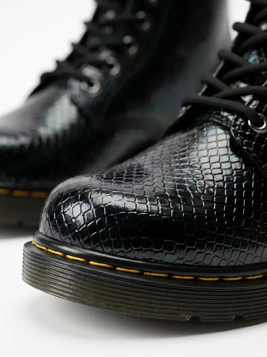 Extreme macro product photography focusing on the rounded toe cap