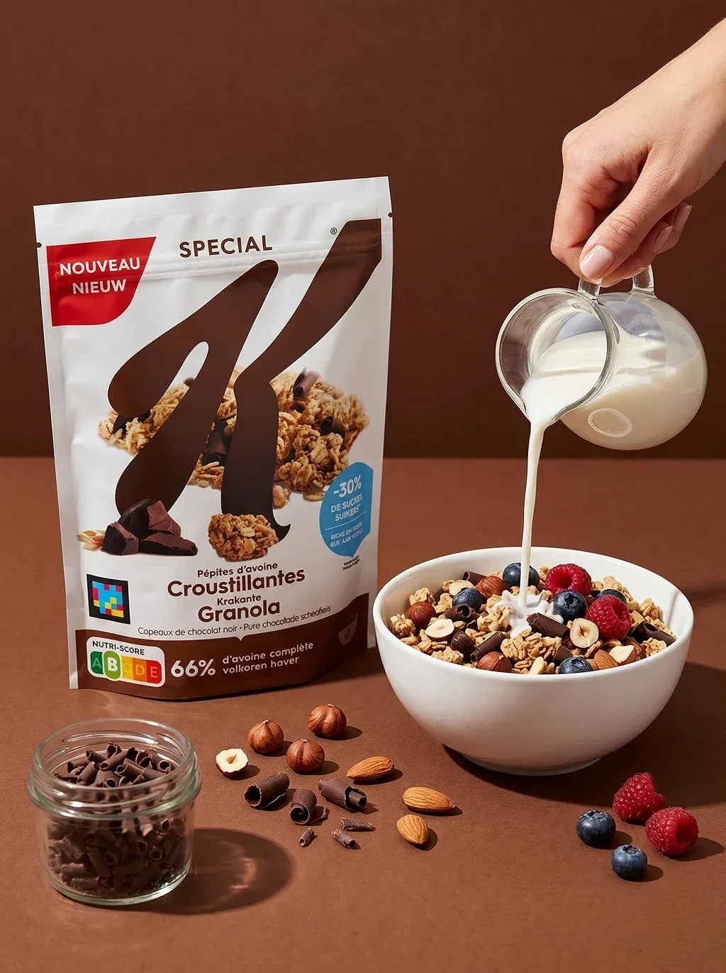 Commercial product photography on a deep warm chocolate brown matte