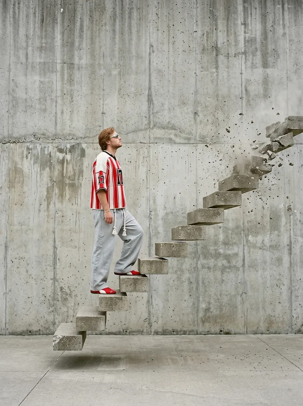 Surreal documentary photography of a young man with reddish-blond hair