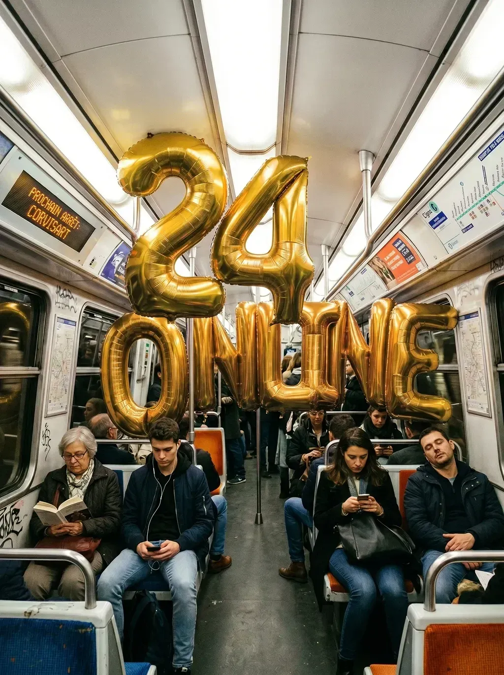 Documentary street photography from inside a Paris metro carriage during