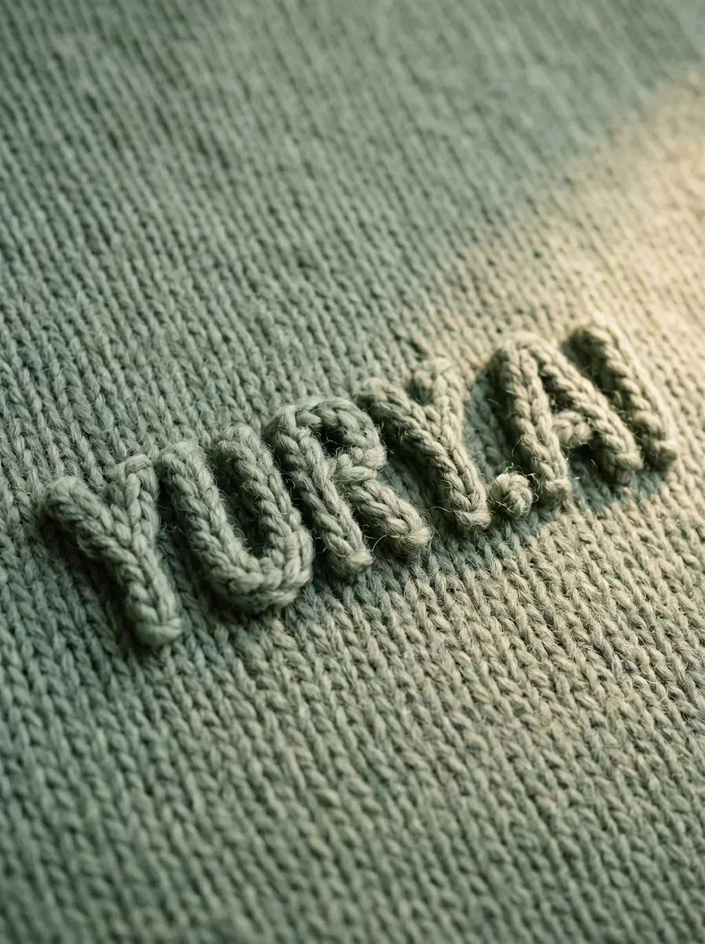 Extreme close-up macro photography of a soft sage green knitted