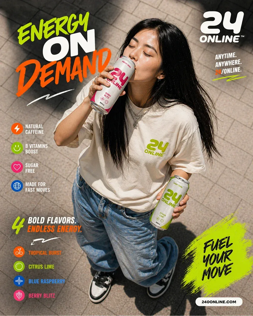 Top-down high-angle lifestyle editorial poster for INSERT PRODUCT REFERENCE feat…