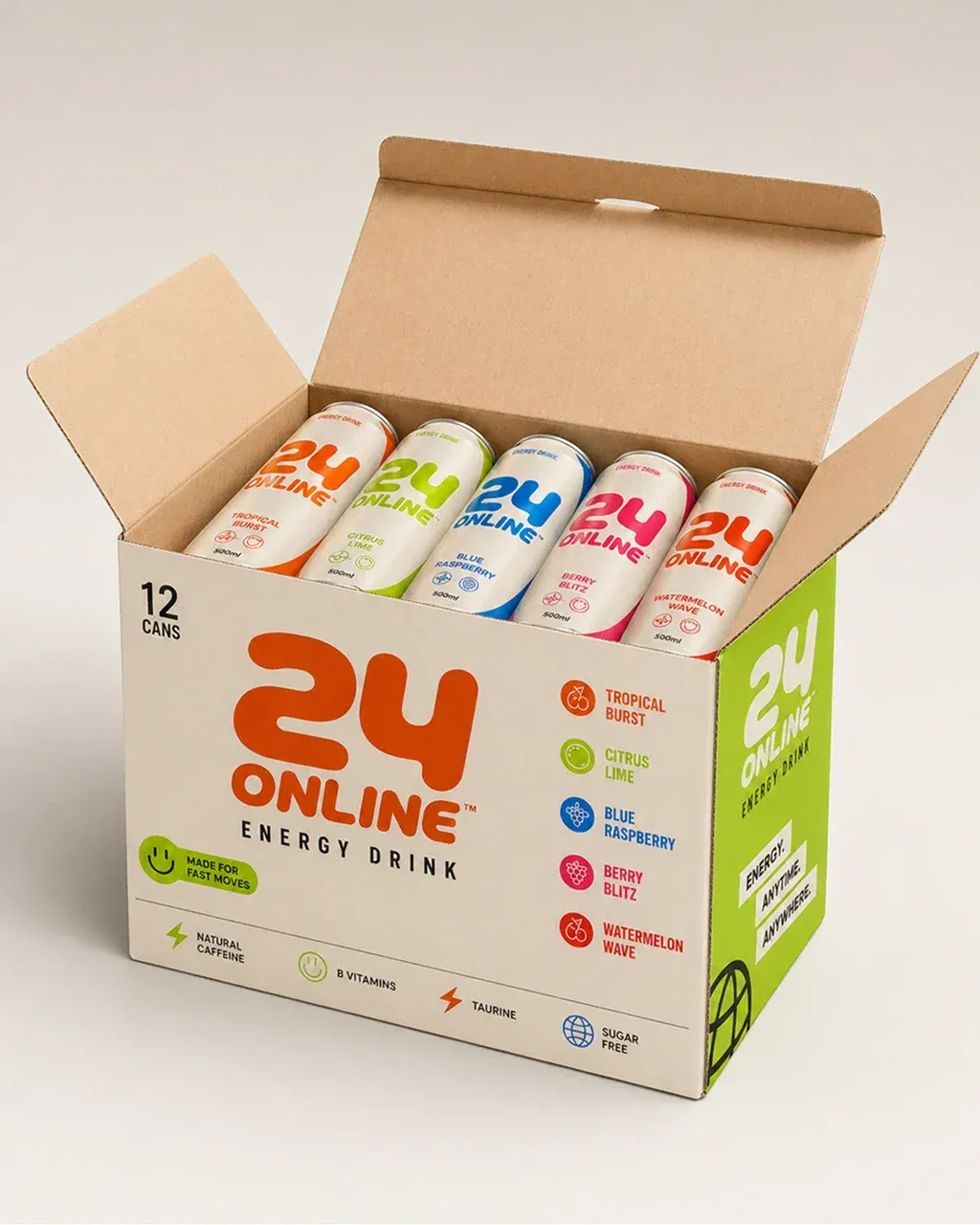 Premium product packaging photography of an open kraft cardboard shipping