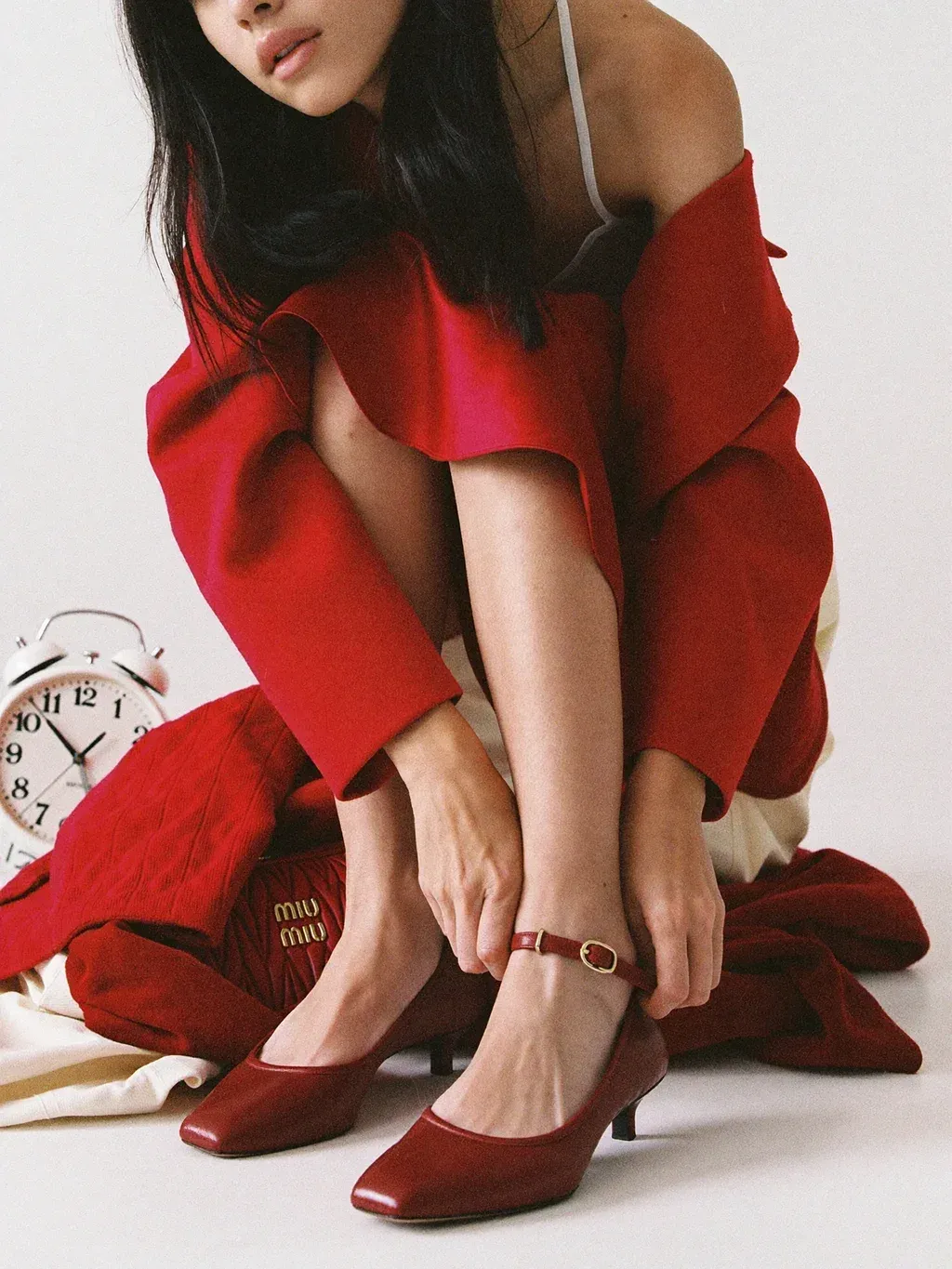 Editorial fashion photograph tightly cropped on the lower half of