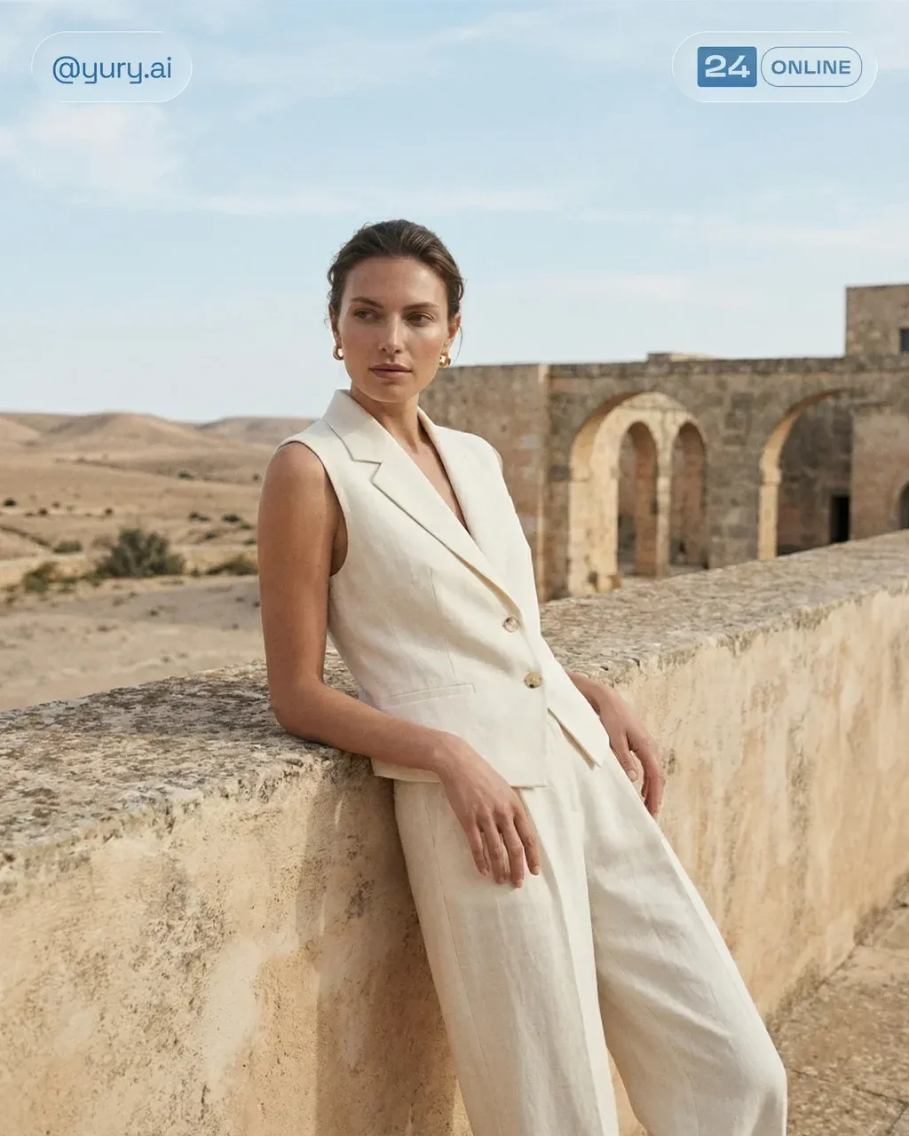 Full body fashion editorial photo of a tall female model