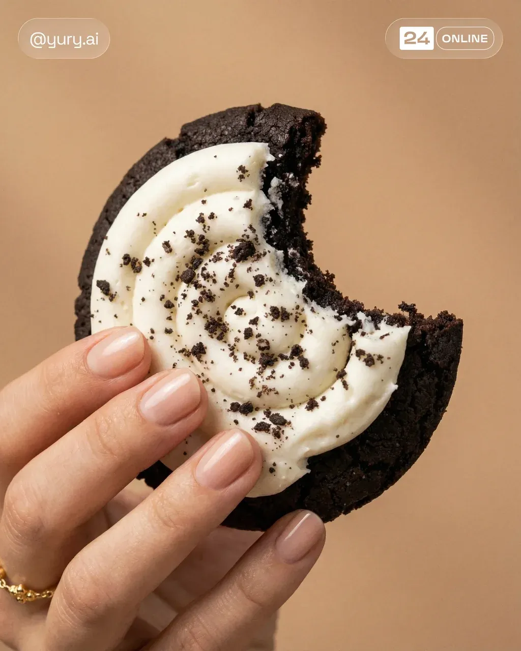 Extreme macro commercial food photography. A single hand with a