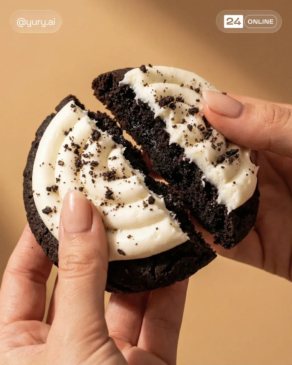 Extreme close-up commercial food photography. Two female hands with a