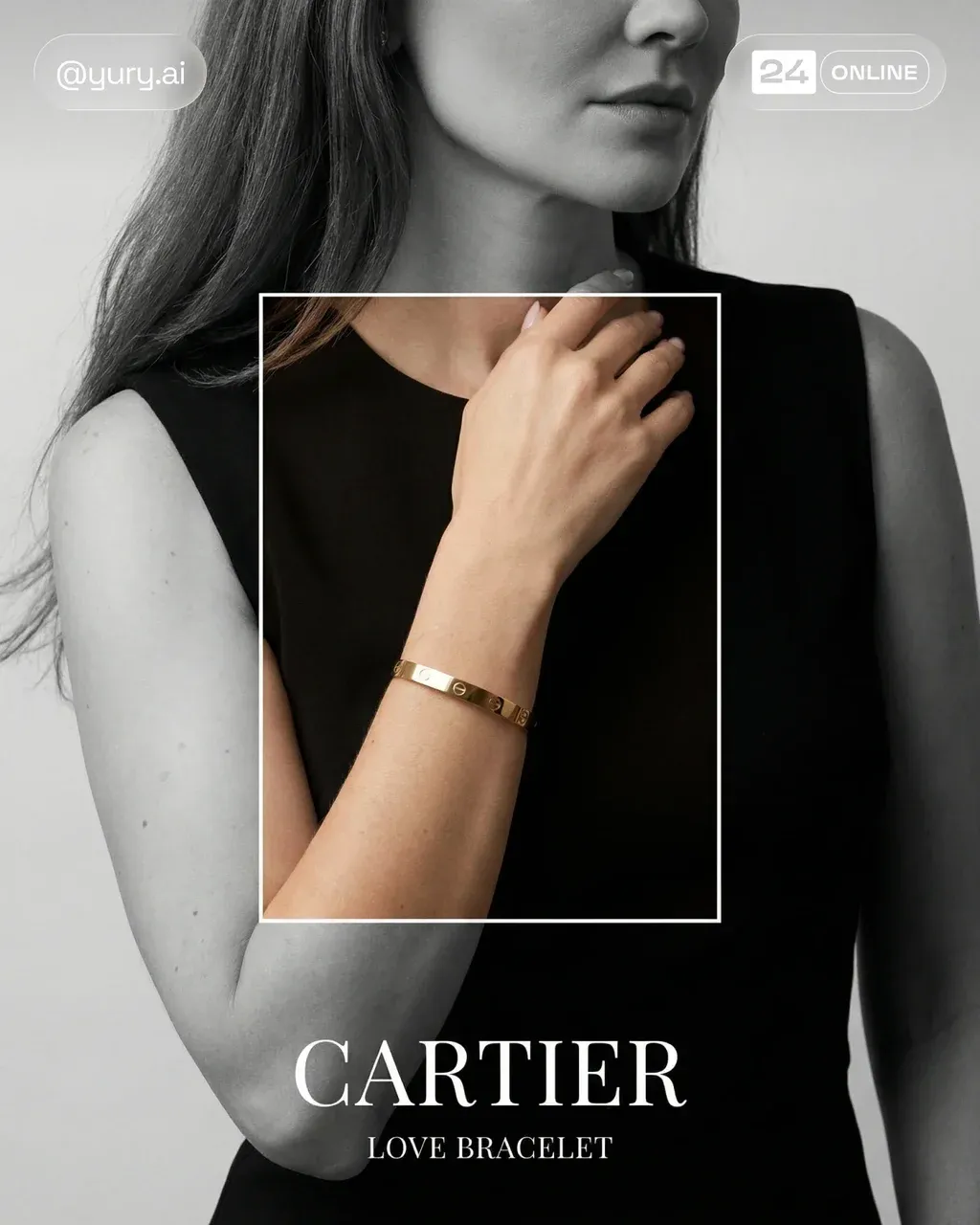 Hyper-realistic luxury jewelry editorial portrait of a woman in a