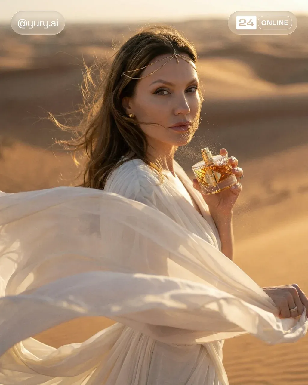 Hyper-realistic cinematic editorial fashion photography of a woman in a