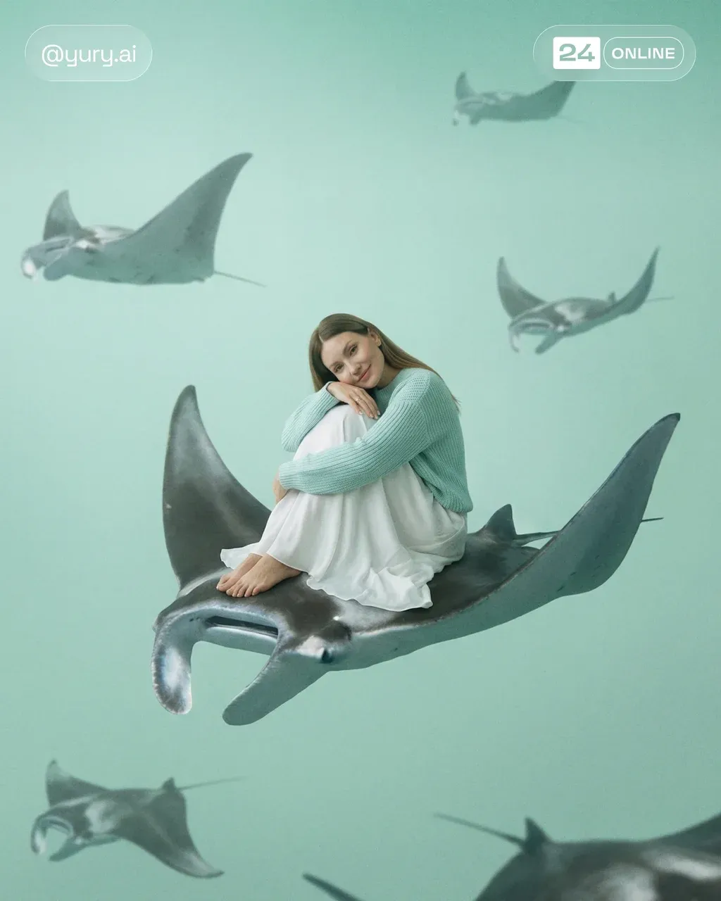 Cinematic surreal photorealistic editorial image of a miniature fragile young