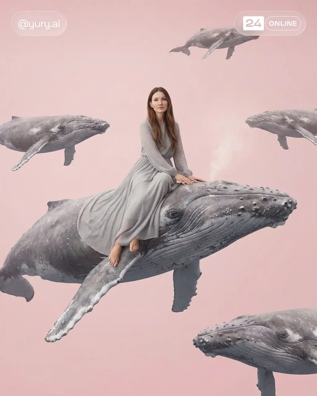 A surreal minimalist fashion portrait of a young woman sitting