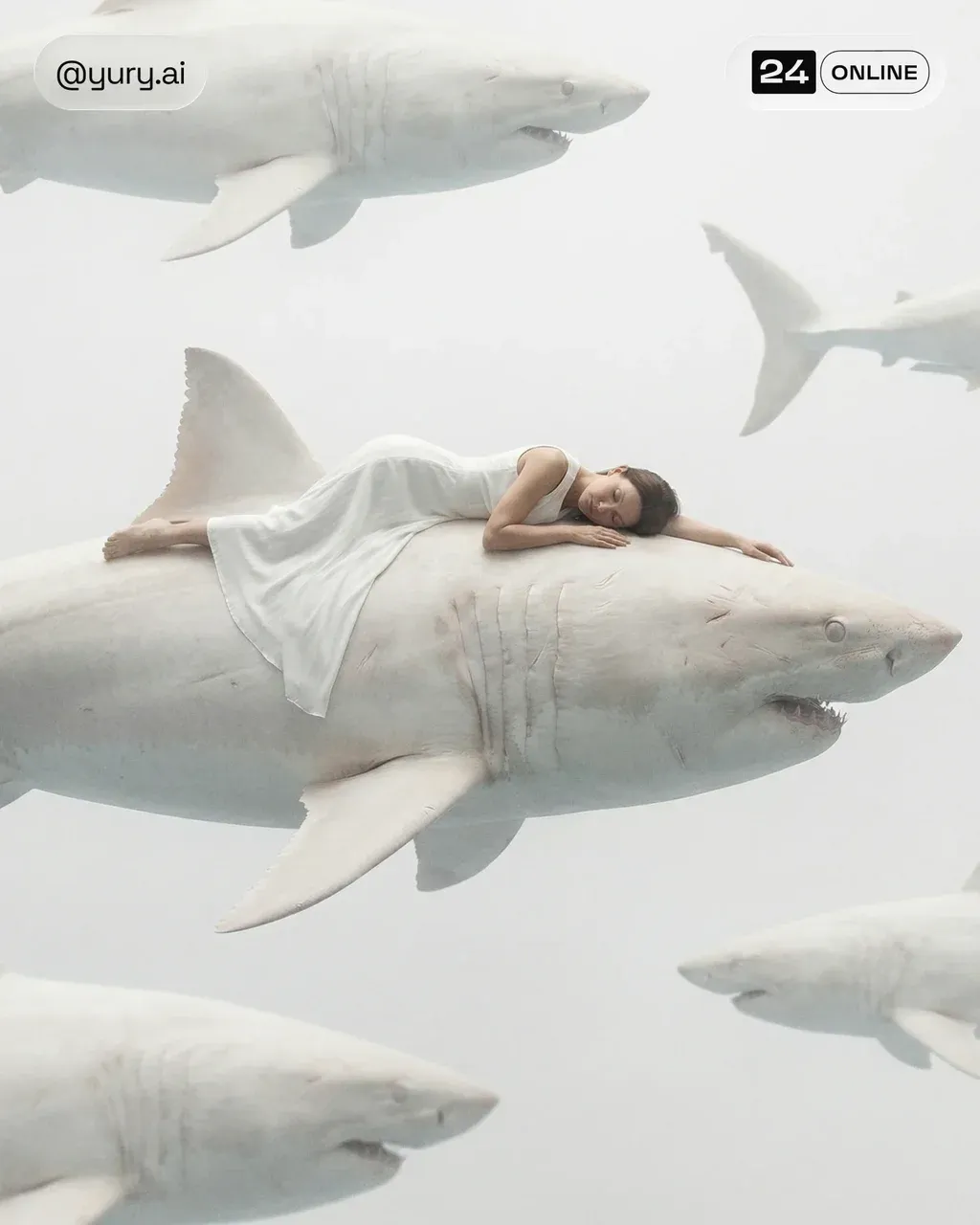 Cinematic surreal photorealistic editorial image of a miniature fragile young