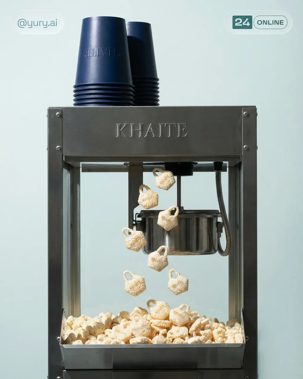 Hyper-realistic surreal luxury product photo of a vintage stainless steel