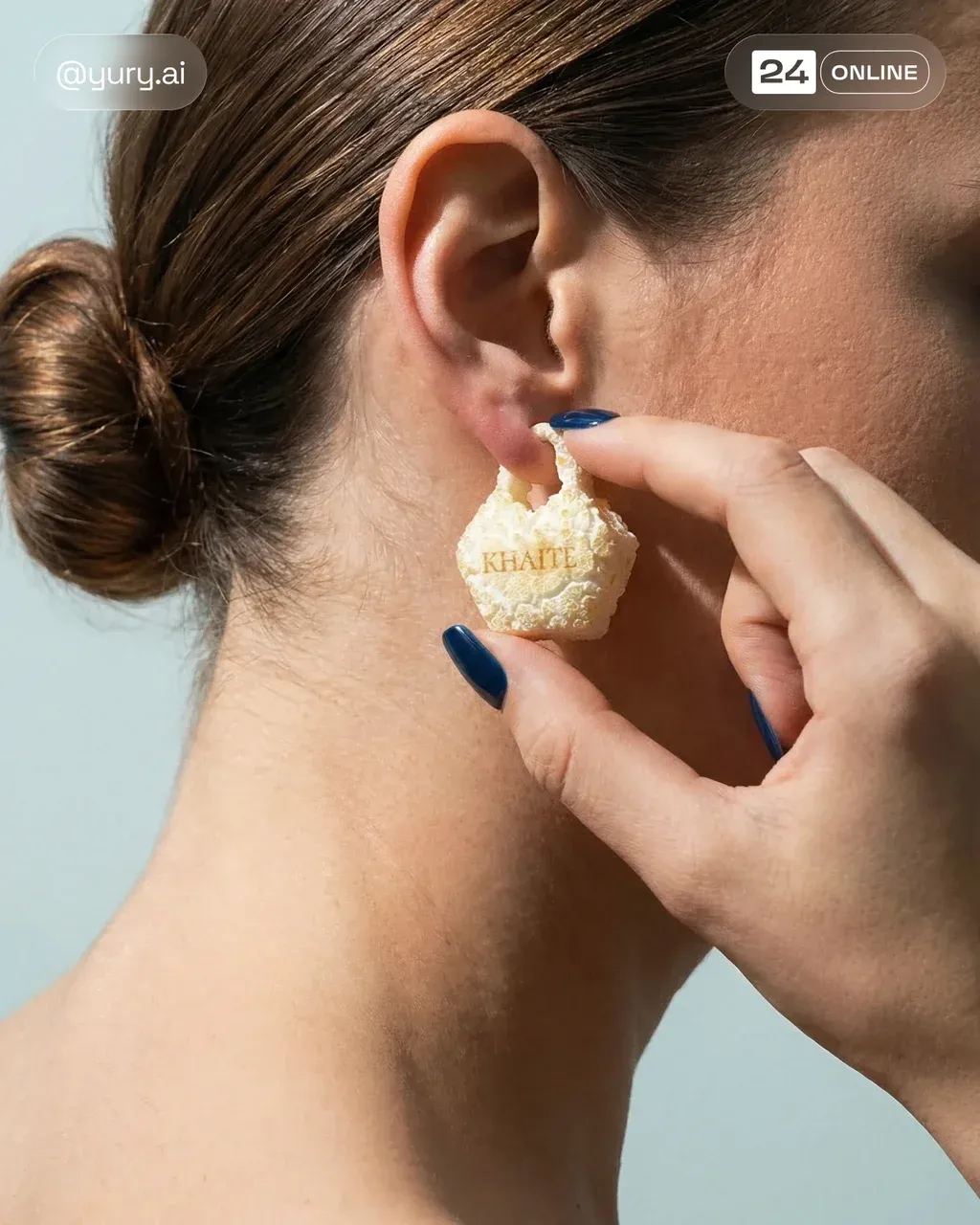 Hyper-realistic luxury editorial close-up portrait of the side of a