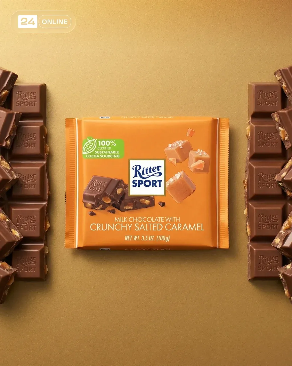 Luxury product shot of a chocolate bar placed on a