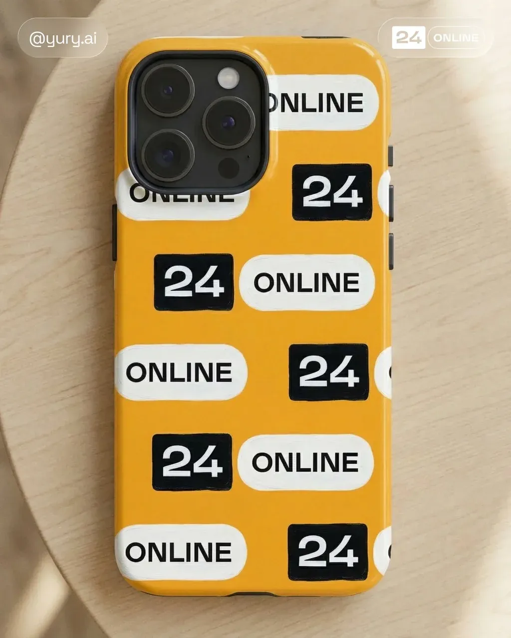 Hyper-realistic product flat lay photo of an iPhone Pro case
