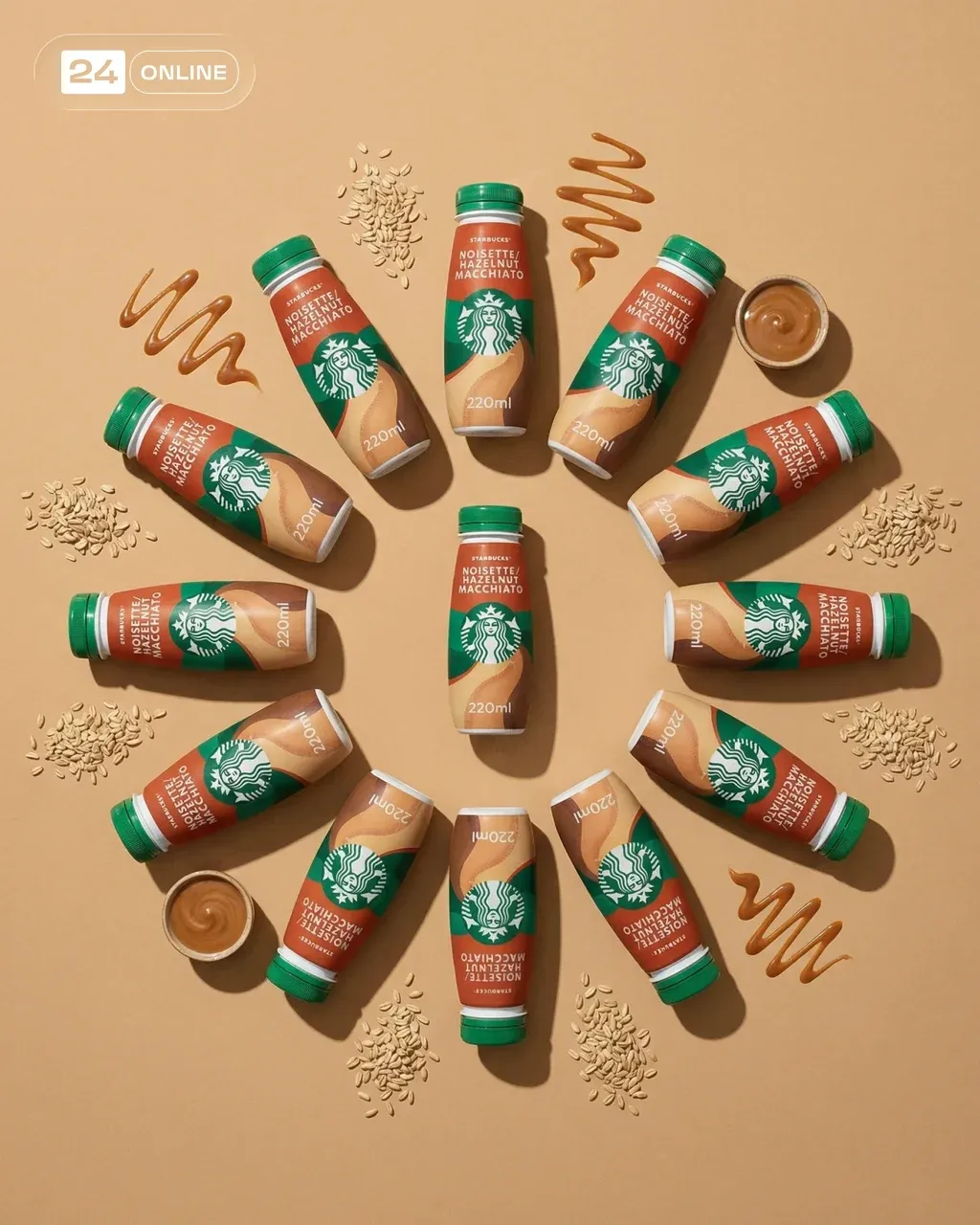 Creative top-down flat lay product photography. A repeating radial pattern