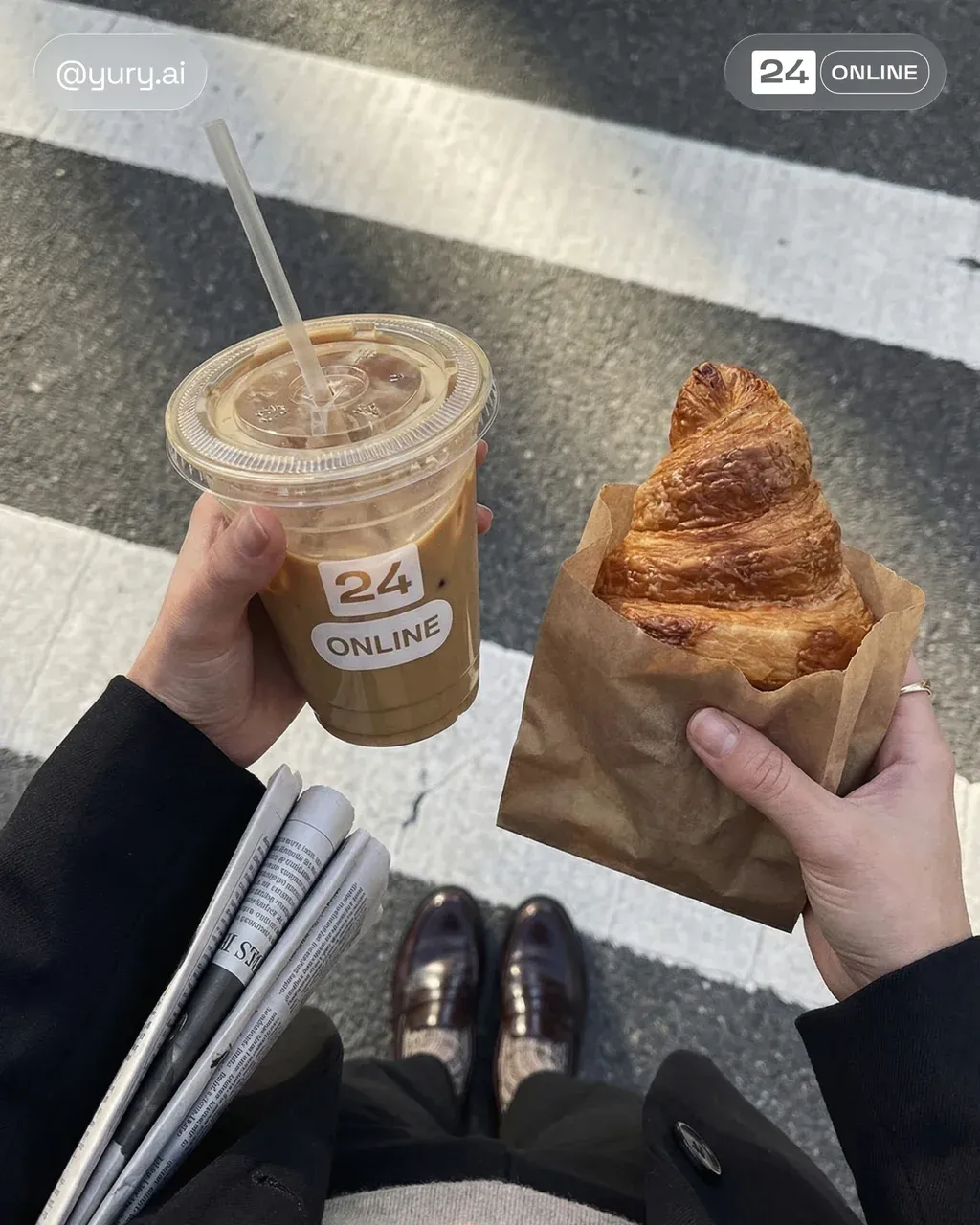 Hyper-realistic POV lifestyle photo shot looking down at two hands