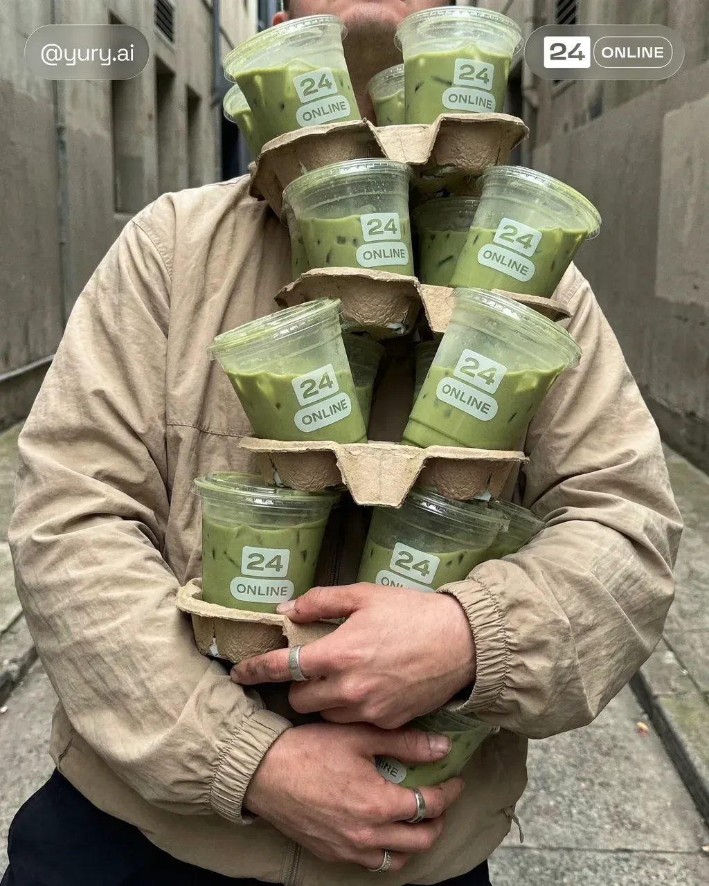 Hyper-realistic lifestyle photo of a person in a beige jacket
