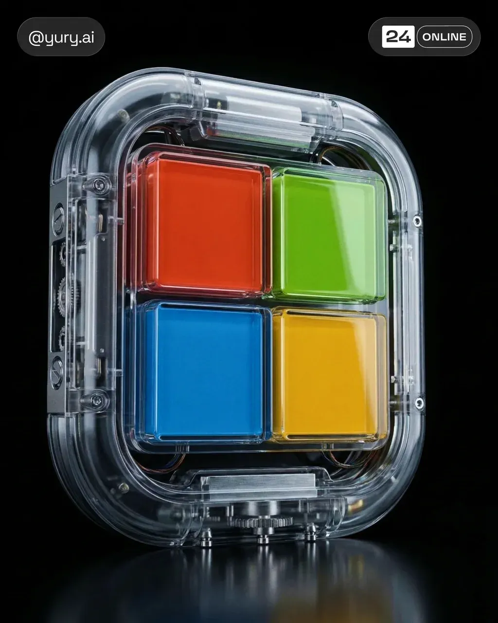 Transparent futuristic tech sculpture of the ** BRAND LOGO **,