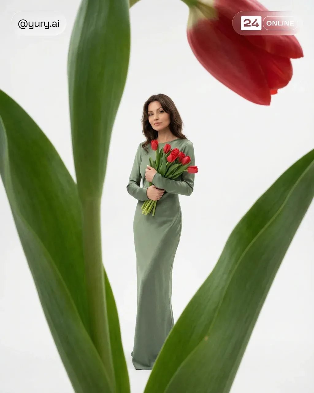 Surreal high-fashion studio photography featuring woman (ATTACHED IMAGES) as the