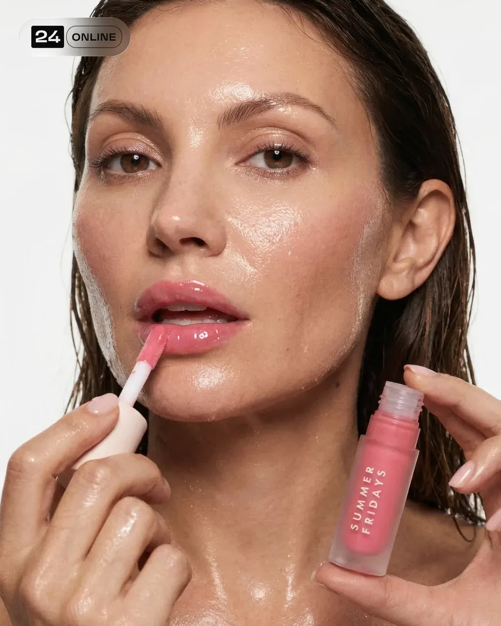 Hyper-realistic beauty campaign close-up portrait of a young woman in
