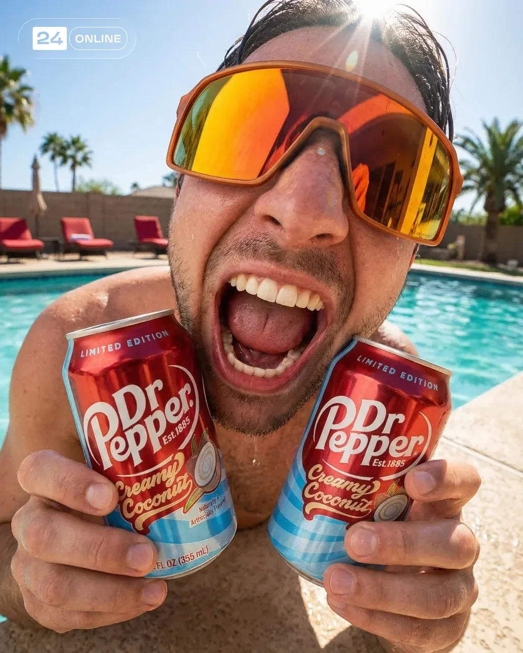 Hyper-realistic UGC-style fisheye lens photo of a shirtless man in