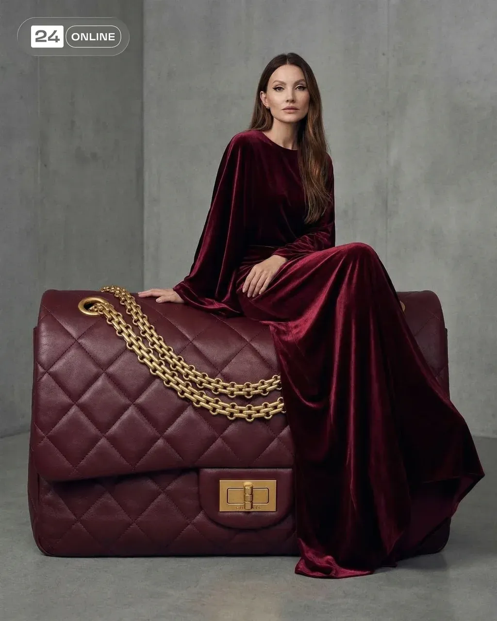 Hyper-realistic fashion campaign photo of a tall elegant woman in