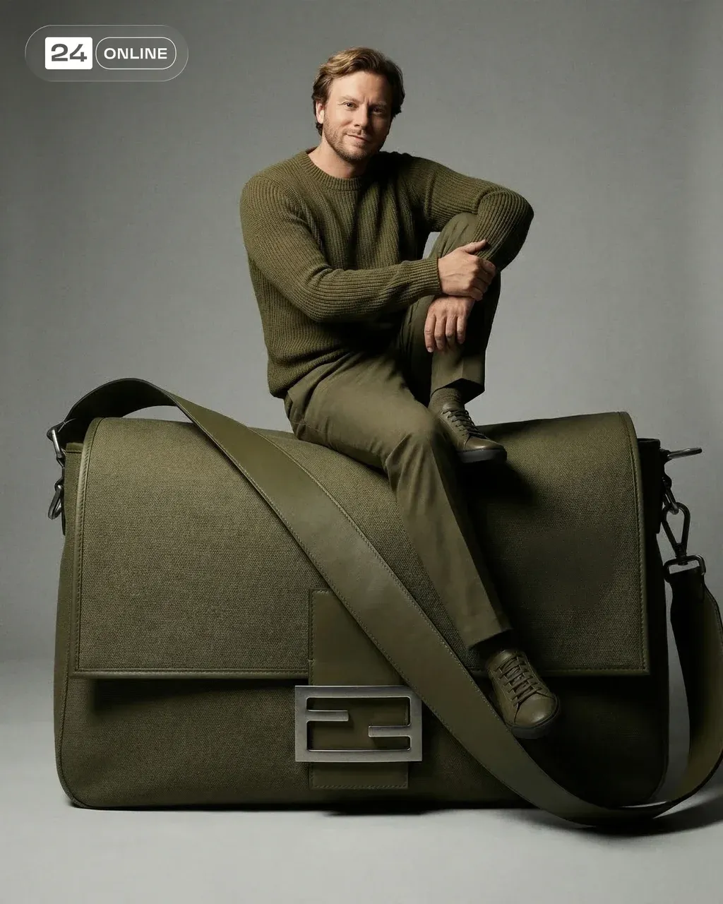 Hyper-realistic fashion campaign photo of a confident man in an