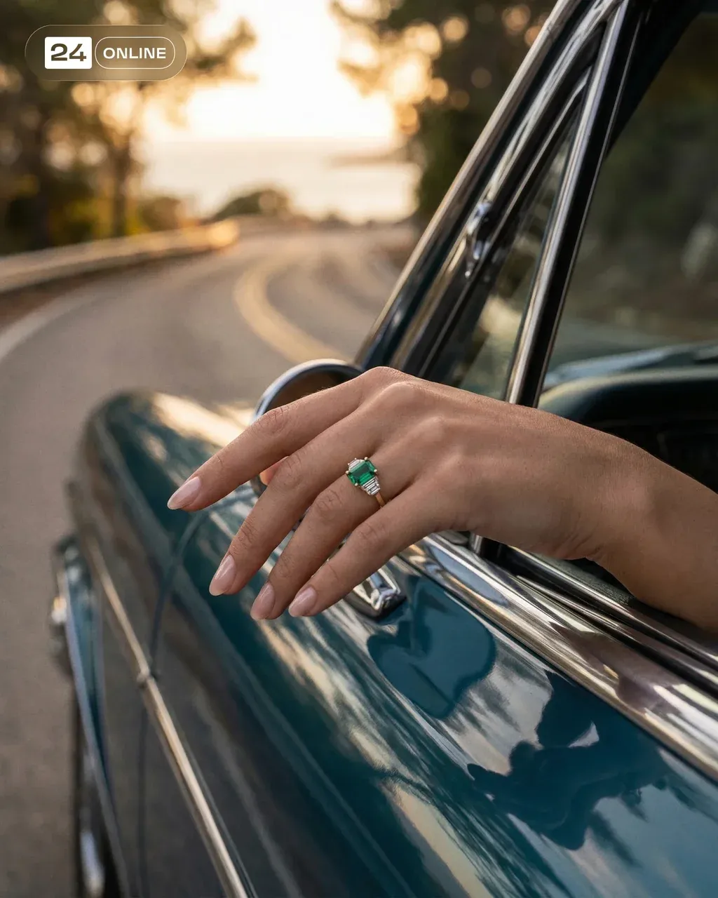 Ultra-premium cinematic jewerly photo of a woman's hand partially submerged