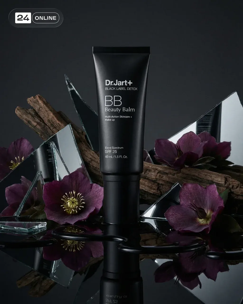 High-end commercial product photography of Dr.Jart+ Nourishing Beauty Balm Black