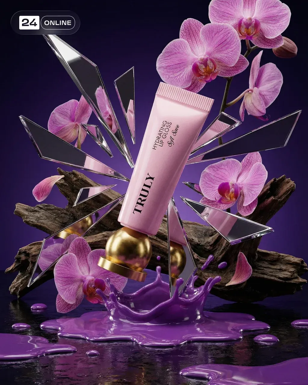 High-end creative product photography of Hydrating Lip Gloss | Truly