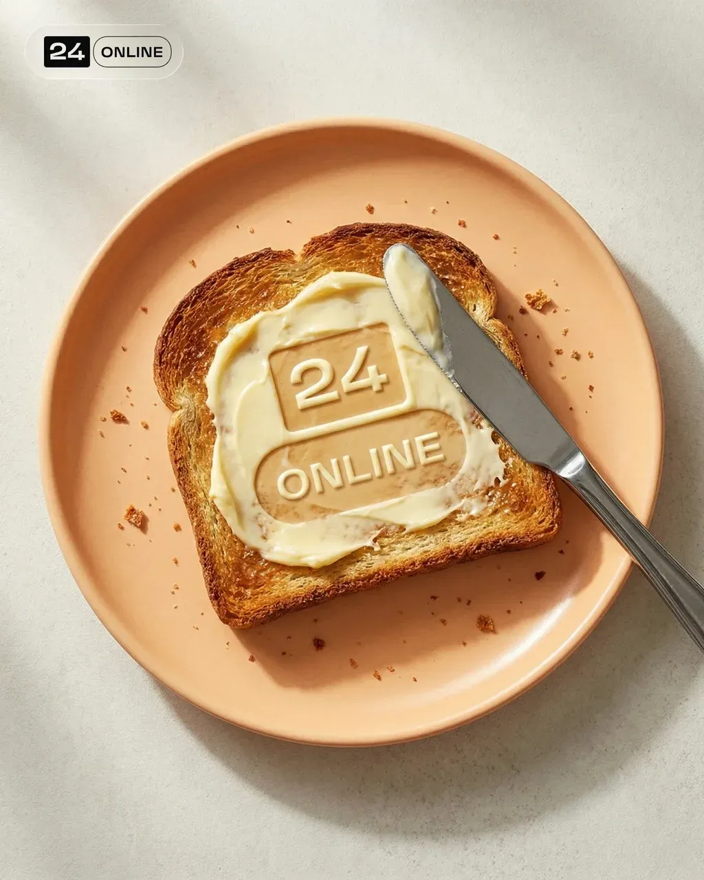 Top-down commercial food photography of a slice of perfectly toasted