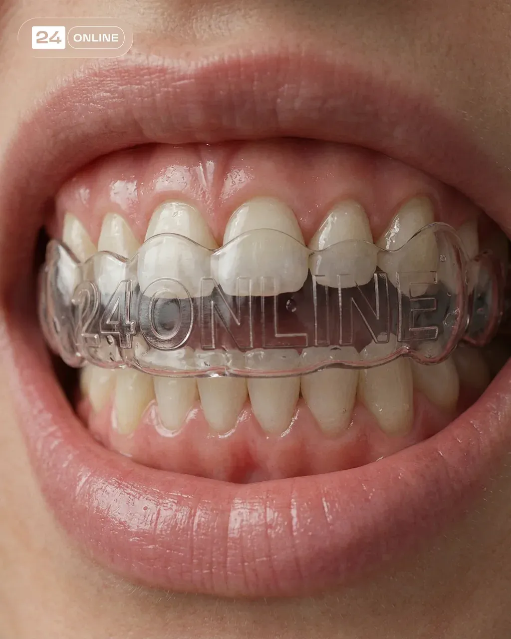 Extreme macro photo of a person smiling while wearing a