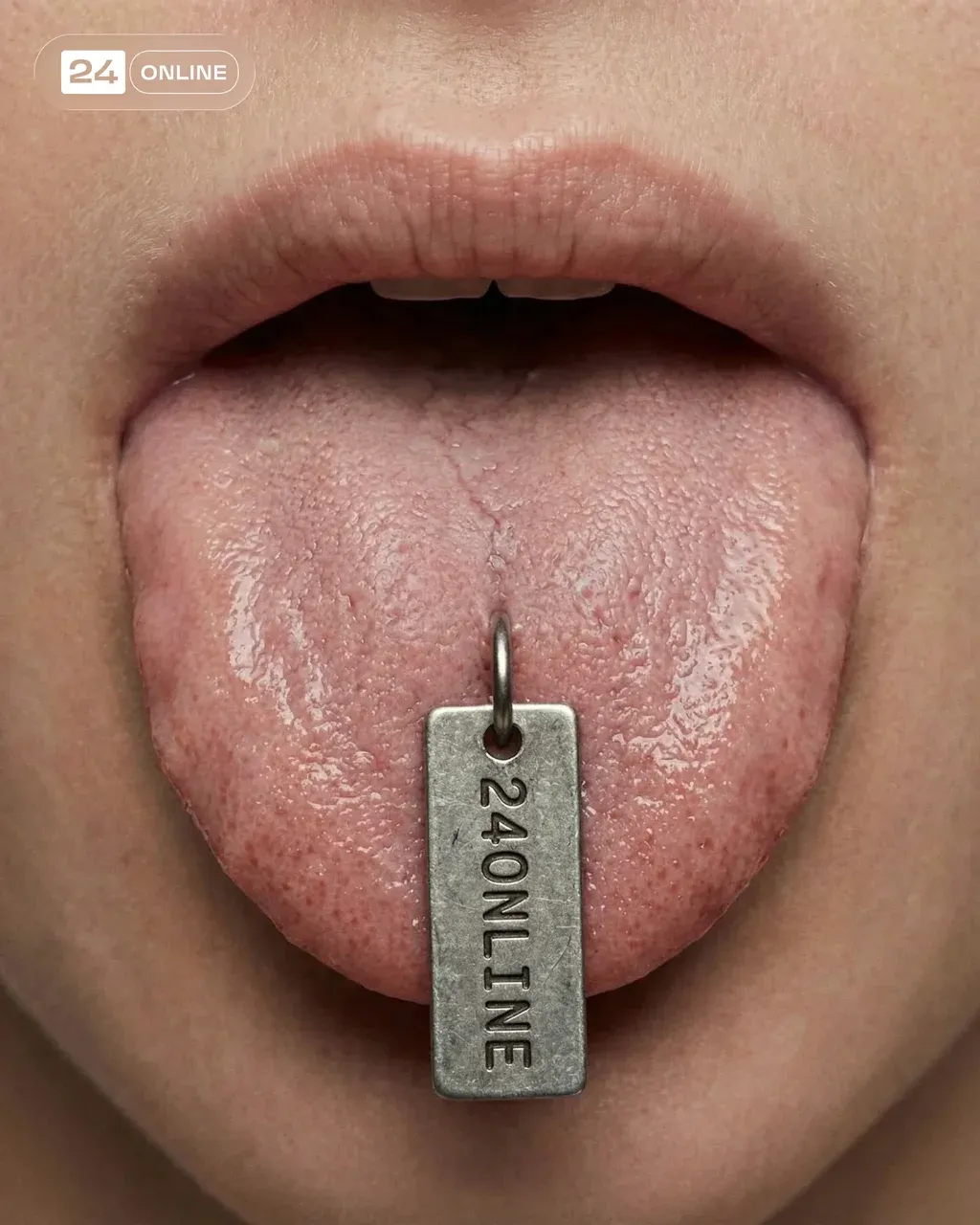 Extreme macro portrait of a person sticking out their tongue