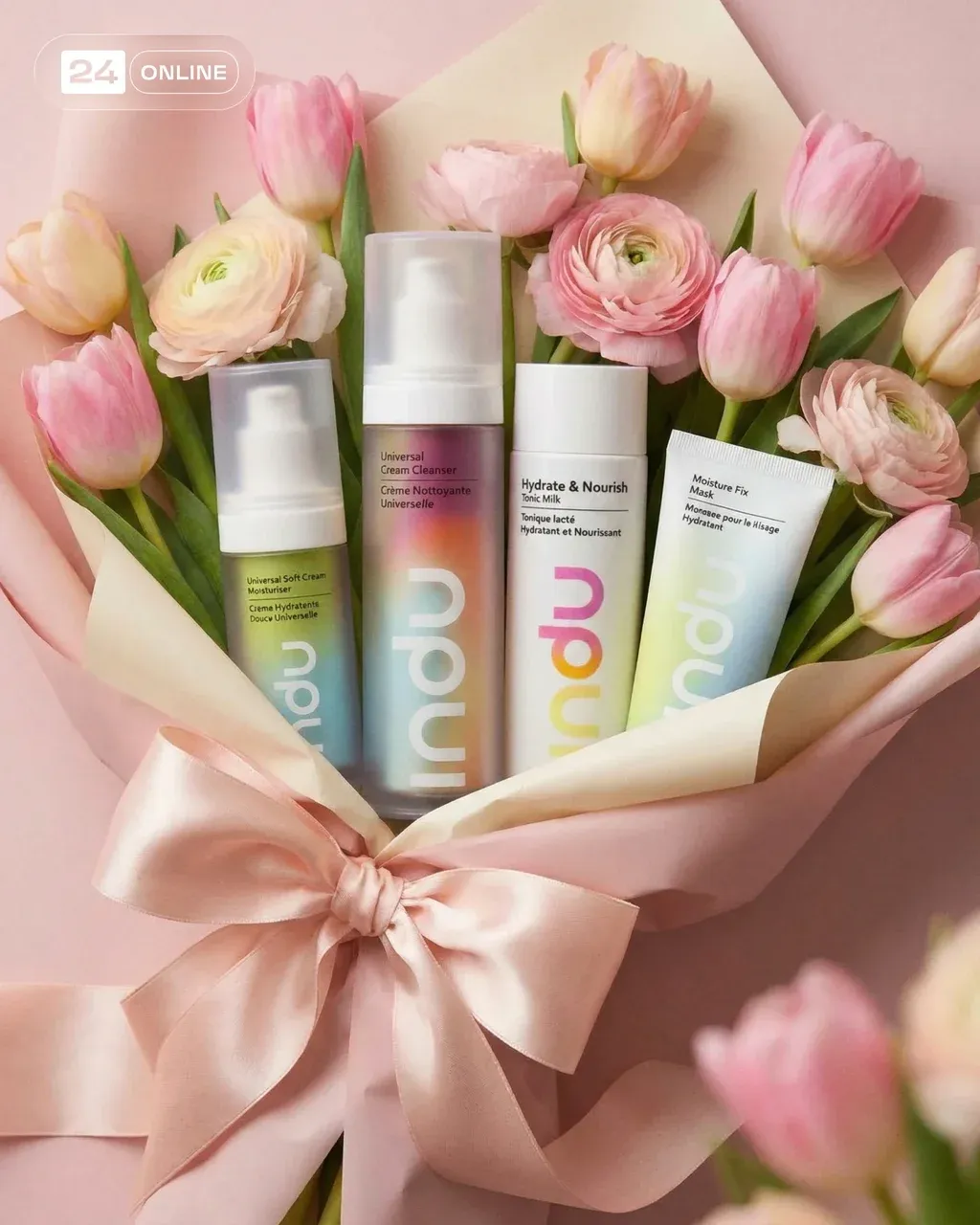 High-end cosmetic gift set arranged like a flower bouquet, multiple