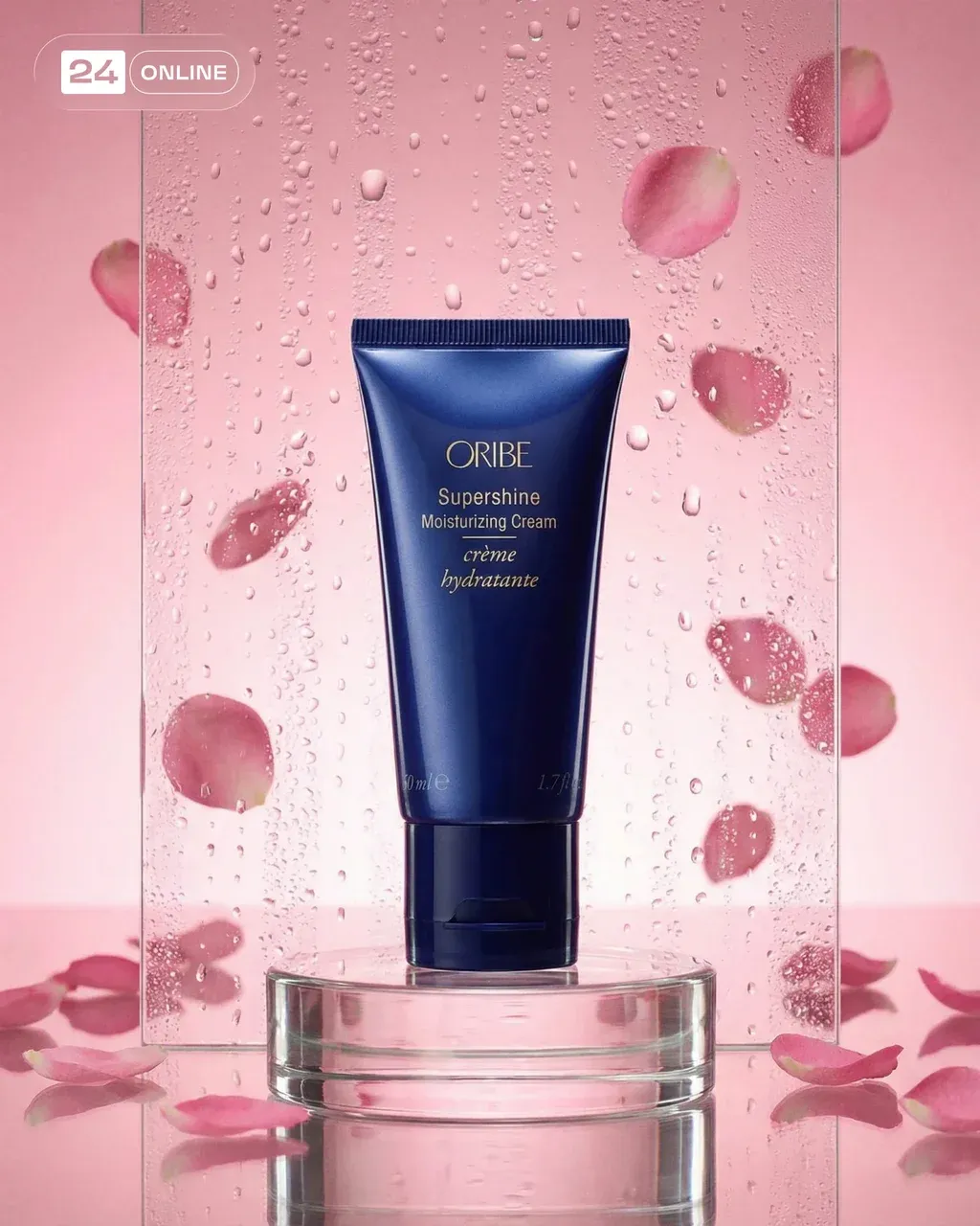 Luxury haircare product shot of a deep navy blue cosmetic