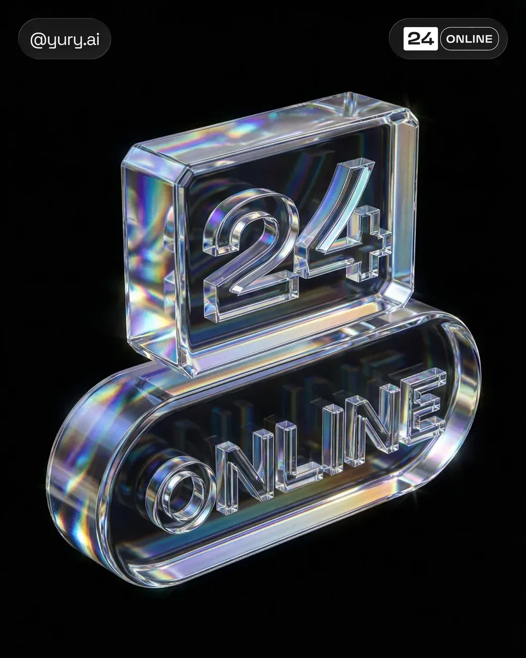 My logo fully rendered as shiny glass 3D with an