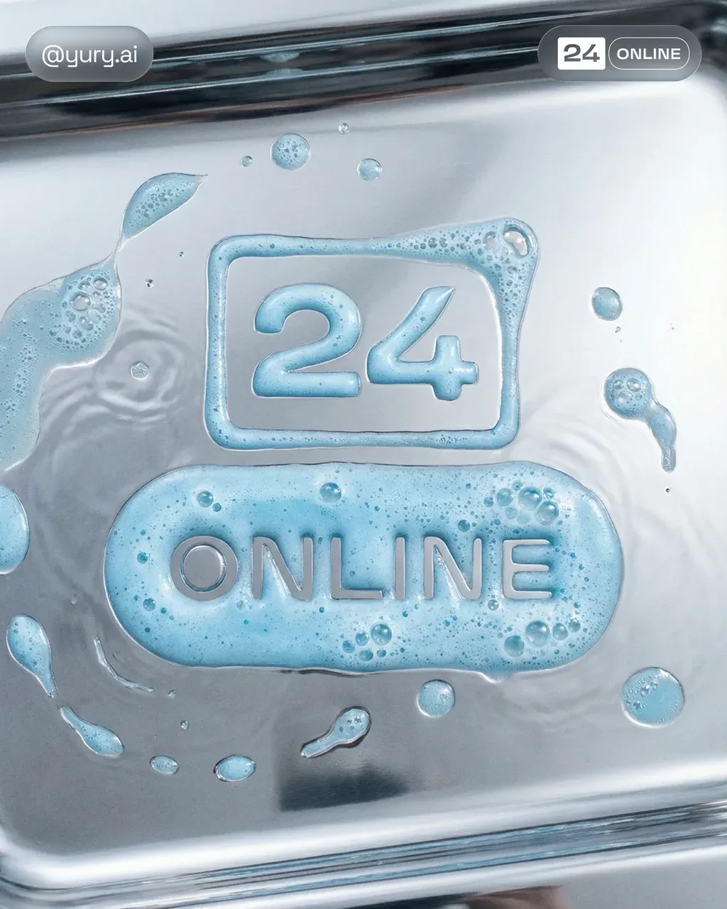 My logo in the form of soapy pastel blue liquid
