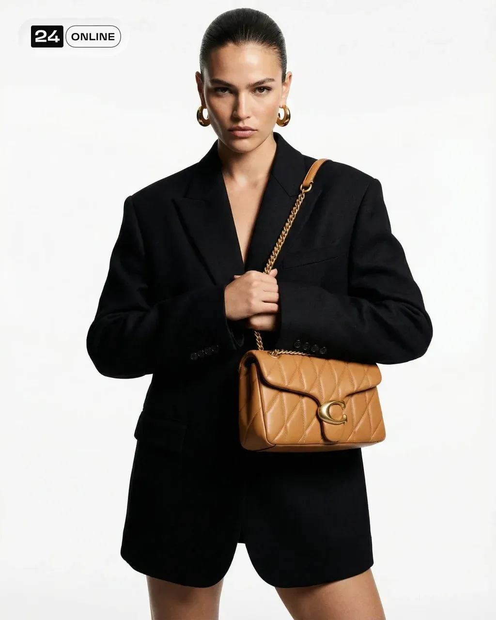 Editorial fashion campaign image of a confident model wearing an