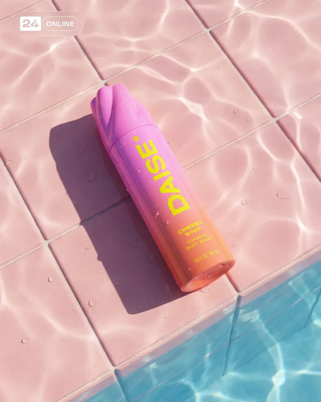 A high-end summer skincare campaign photoshoot featuring @img1 placed on