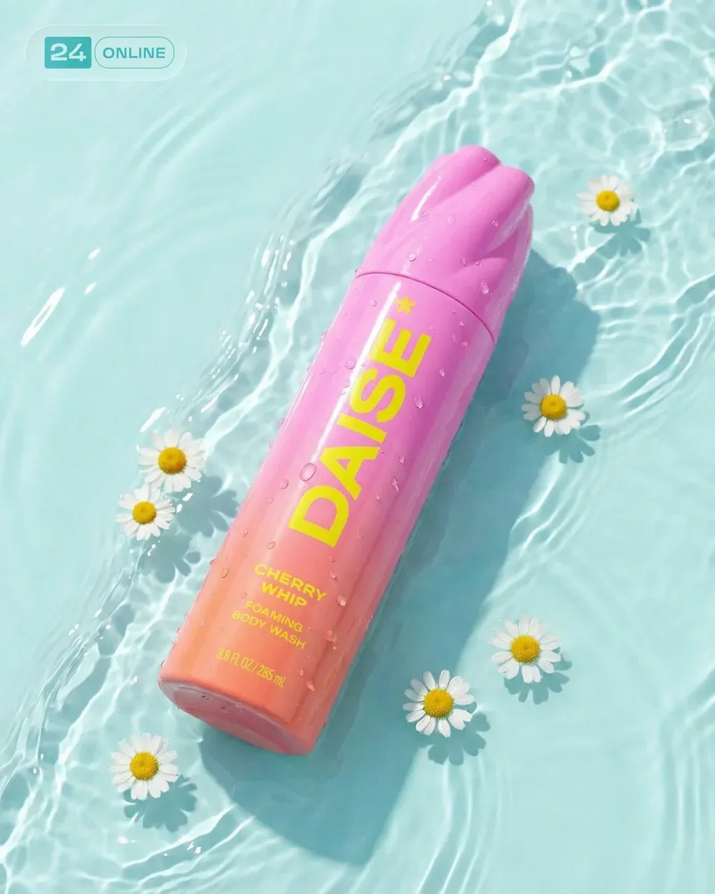 A premium hydration-themed cosmetic product photoshoot featuring @img1 placed pa…