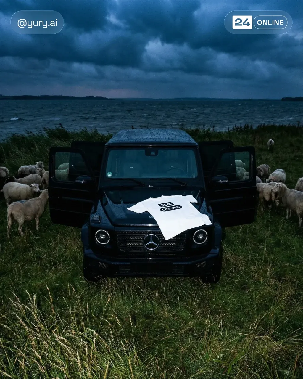 Realistic photo of a black gelik (luxury car) parked on