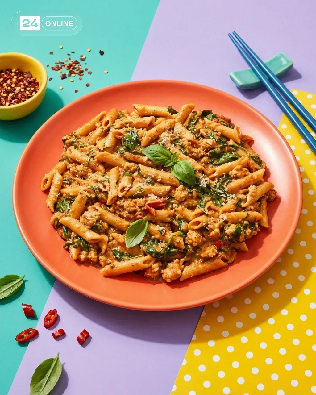 A playful, high-contrast studio food photography setup featuring @img1 served