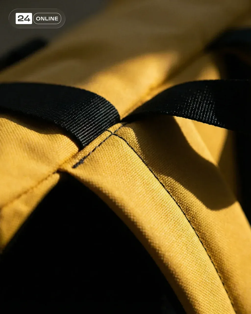 Extreme close-up of backpack material and stitching, graphic composition, unusua…