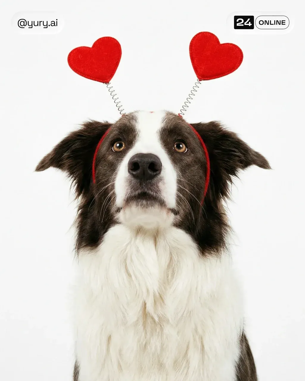 A white English Cream Golden Retriever looking up while wearing