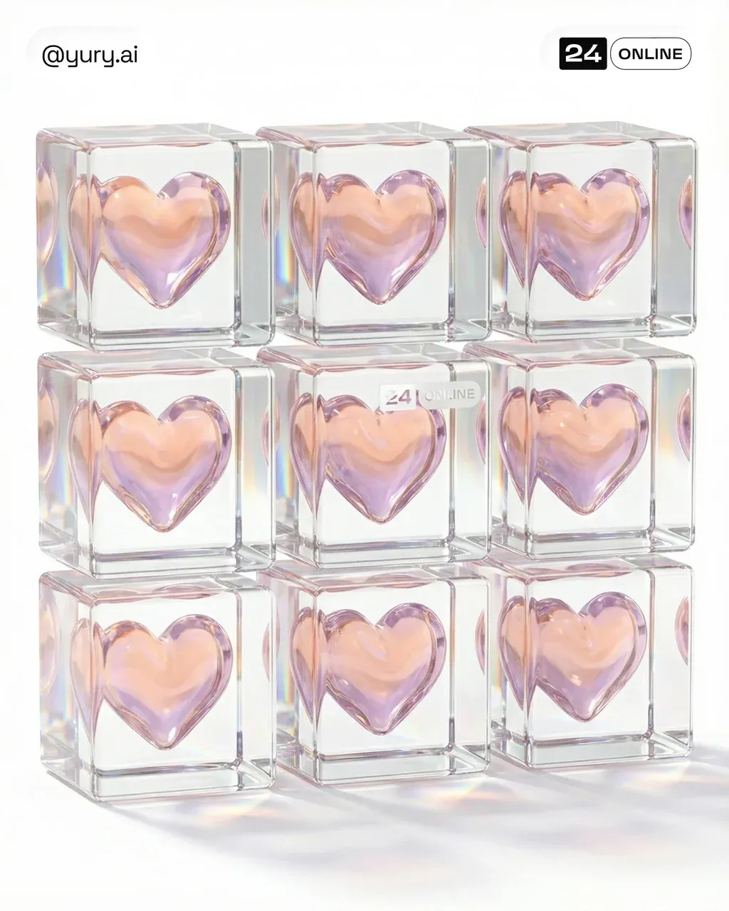A floating composition of heart shapes made from translucent rose