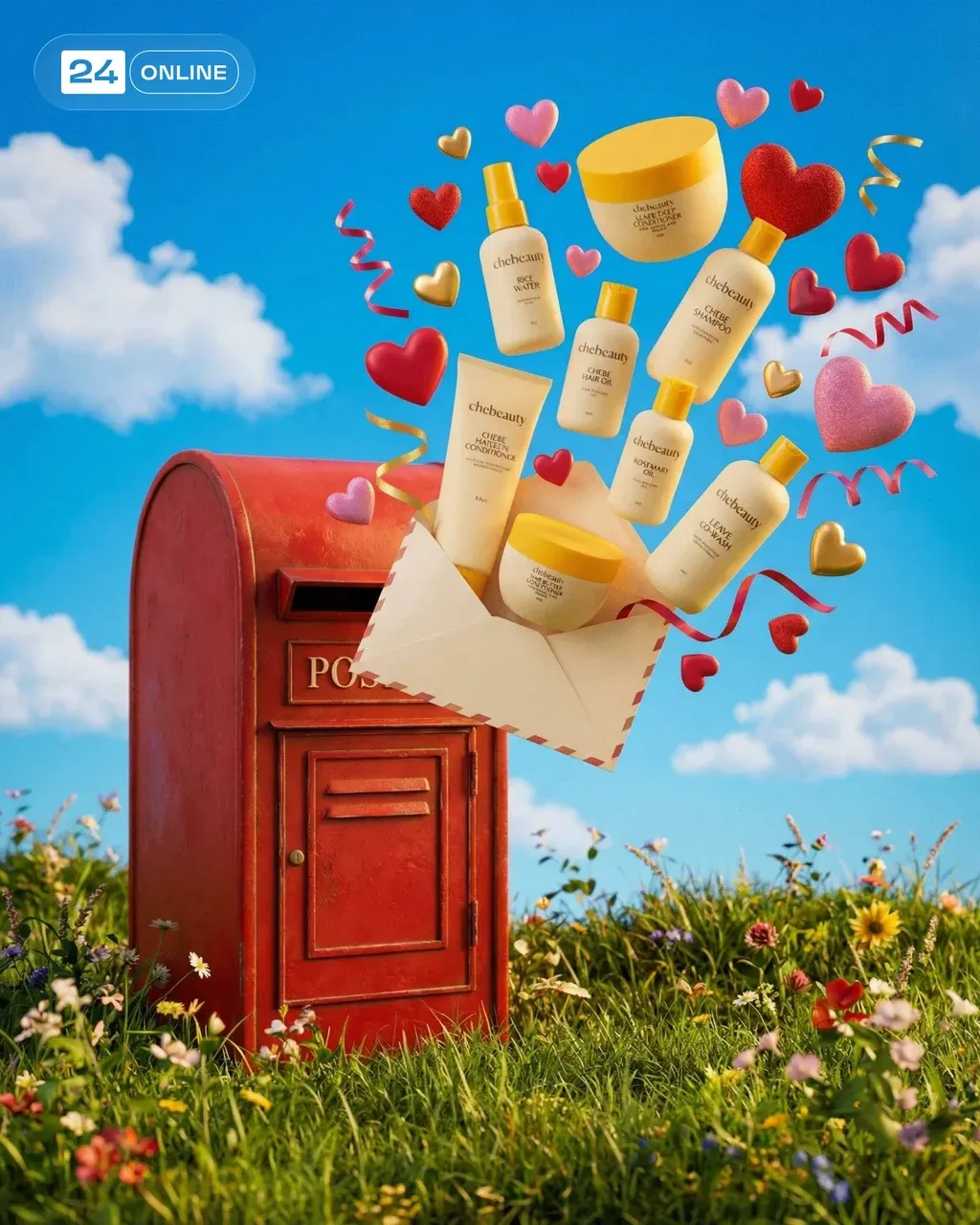 Surreal scene: products from the attached photo emerge from an